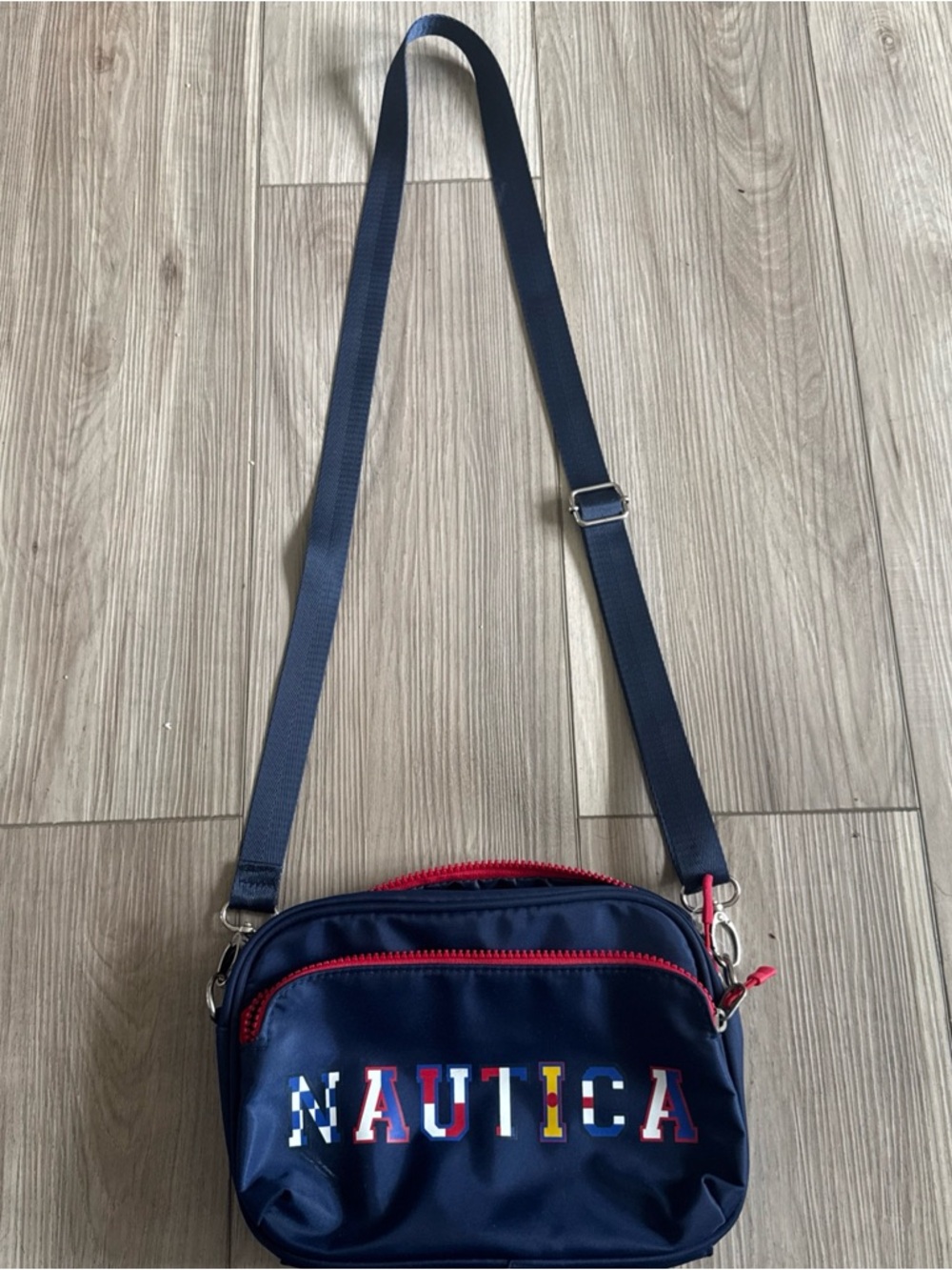Nautica Navy Crossbody with Multicolor Logo and Red Zippers - Picture 4 of 4